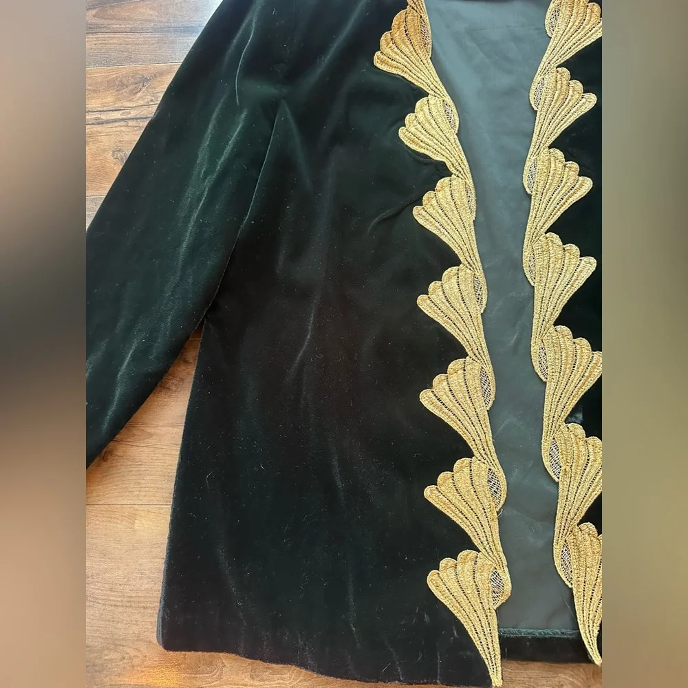 Vintage David Rose Green Velvet Jacket Gold Trim Shoulder Pads USA Large - Picture 3 of 7